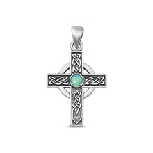 Load image into Gallery viewer, Sterling Silver Oxidized Celtic Cross Genuine Turquoise Stone Pendant