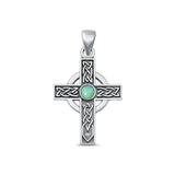 Sterling Silver Oxidized Celtic Cross Genuine Turquoise Stone Pendant