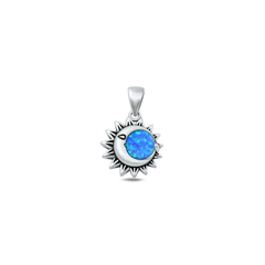 Sterling Silver Oxidized Moon And Sun Blue Lab Opal Pendant