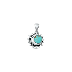 Sterling Silver Oxidized Moon And Sun Genuine Turquoise Stone Pendant