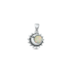 Sterling Silver Oxidized Moon And Sun White Lab Opal Pendant