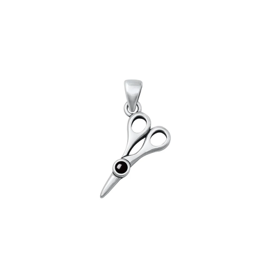 Sterling Silver Oxidized Scissors Black Agate Stone Pendant
