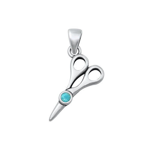 Sterling Silver Oxidized Scissors Genuine Turquoise Stone Pendant