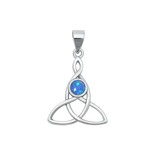 Sterling Silver Oxidized Triquetra Blue Lab Opal Stone Pendant