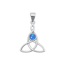 Load image into Gallery viewer, Sterling Silver Oxidized Triquetra Blue Lab Opal Stone Pendant