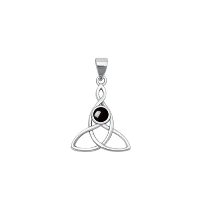 Sterling Silver Oxidized Triquetra Black Agate Stone Pendant