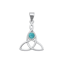 Load image into Gallery viewer, Sterling Silver Oxidized Triquetra Genuine Turquoise Stone Pendant