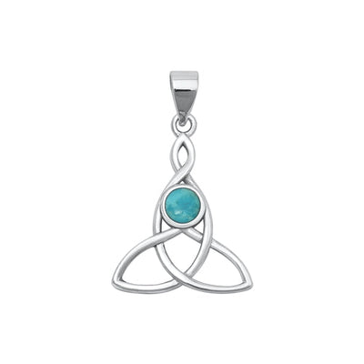 Sterling Silver Oxidized Triquetra Genuine Turquoise Stone Pendant