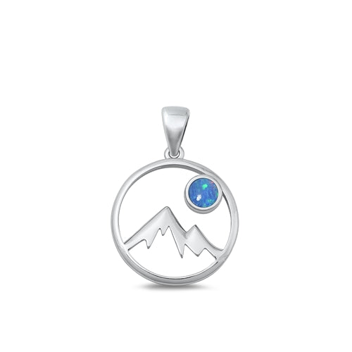 Sterling Silver Oxidized Mountains And Moon Blue Lab Opal Pendant