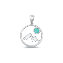 Load image into Gallery viewer, Sterling Silver Oxidized Mountains And Moon Genuine Turquoise Stone Pendant