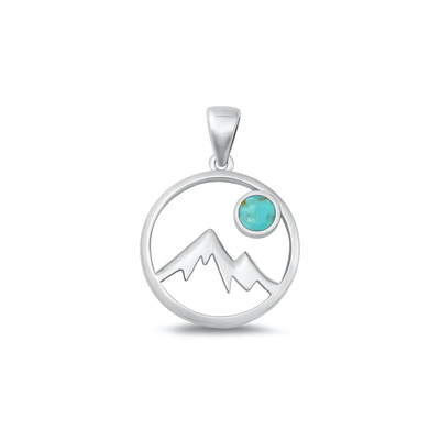 Sterling Silver Oxidized Mountains And Moon Genuine Turquoise Stone Pendant