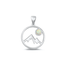 Load image into Gallery viewer, Sterling Silver Oxidized White Lab Opal Mountains And Moon Pendant