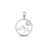 Sterling Silver Oxidized White Lab Opal Mountains And Moon Pendant