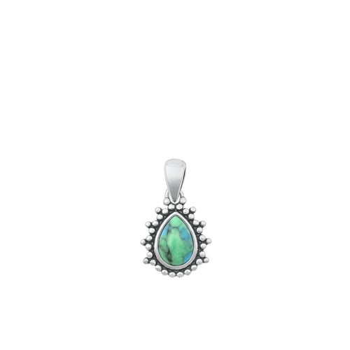 Sterling Silver Oxidized Bali Style Genuine Turquoise Stone Pendant