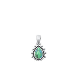 Sterling Silver Oxidized Bali Style Genuine Turquoise Stone Pendant