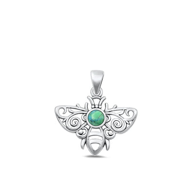 Sterling Silver Oxidized Bee Genuine Turquoise Stone Pendant