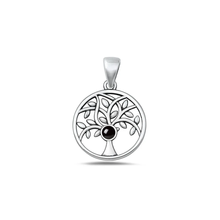 Load image into Gallery viewer, Sterling Silver Oxidized And High Polished Tree Of Life Black Agate Stone Pendant