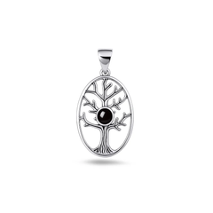 Sterling Silver Oxidized And Polished Tree Of Life Black Onyx Stone Pendant