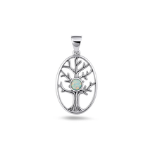 Load image into Gallery viewer, Sterling Silver Oxidized And Polished Tree Of Life White Lab Opal Pendant