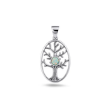 Sterling Silver Oxidized And Polished Tree Of Life White Lab Opal Pendant