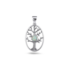 Sterling Silver Oxidized And Polished Tree Of Life White Lab Opal Pendant