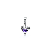 Load image into Gallery viewer, Sterling Silver Oxidized And Polished Cactus Amethyst CZ Pendant