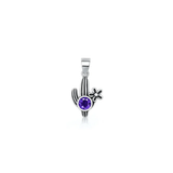 Sterling Silver Oxidized And Polished Cactus Amethyst CZ Pendant