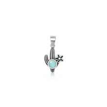 Load image into Gallery viewer, Sterling Silver Oxidized And Polished Cactus Larimar Stone Pendant