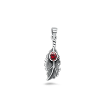 Load image into Gallery viewer, Sterling Silver Oxidized And Polished Leaf Garnet CZ Pendant