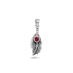 Sterling Silver Oxidized And Polished Leaf Garnet CZ Pendant