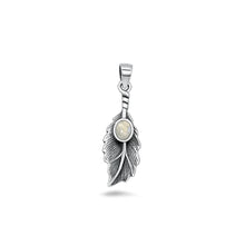 Load image into Gallery viewer, Sterling Silver Oxidized And Polished Moonstone Feather Pendant