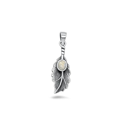 Sterling Silver Oxidized And Polished Moonstone Feather Pendant