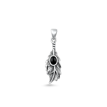 Load image into Gallery viewer, Sterling Silver Oxidized And Polished Leaf Black Onyx Stone Pendant