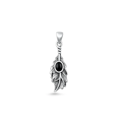 Sterling Silver Oxidized And Polished Leaf Black Onyx Stone Pendant