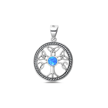 Load image into Gallery viewer, Sterling Silver Oxidized And Polished Blue Lab Opal Celtic Tree Pendant