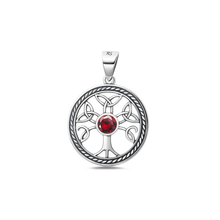 Load image into Gallery viewer, Sterling Silver Oxidized And Polished 19mm Celtic Tree Of Life Garnet CZ Pendant
