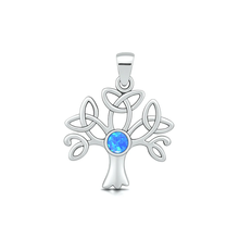 Load image into Gallery viewer, Sterling Silver Oxidized And Polished Celtic Tree Blue Lab Opal Pendant