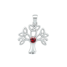 Load image into Gallery viewer, Sterling Silver Oxidized And Polished Celtic Tree Of Life Garnet CZ Pendant
