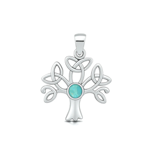 Load image into Gallery viewer, Sterling Silver Oxidized And Polished Celtic Tree Genuine Turquoise Stone Pendant