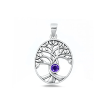 Load image into Gallery viewer, Sterling Silver Oxidized And Polished Tree Of Life Amethyst CZ Pendant