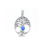 Sterling Silver Oxidized And Polished Tree Of Life Blue Lab Opal Pendant