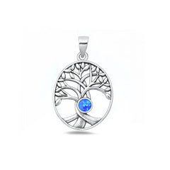 Sterling Silver Oxidized And Polished Tree Of Life Blue Lab Opal Pendant