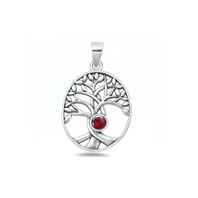 Load image into Gallery viewer, Sterling Silver Oxidized And Polished Tree Of Life Garnet CZ Pendant