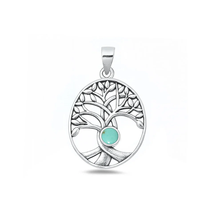 Load image into Gallery viewer, Sterling Silver Oxidized And Polished 25mm Tree Of Life Genuine Turquoise Stone Pendant
