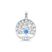 Load image into Gallery viewer, Sterling Silver Oxidized And Polished Tree Of Life Blue Lab Opal Pendant