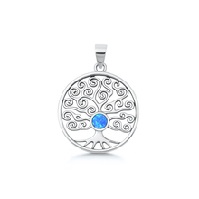 Load image into Gallery viewer, Sterling Silver Oxidized And Polished Blue Lab Opal Tree Of Life Pendant