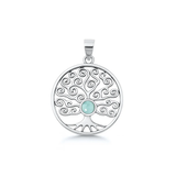 Sterling Silver Oxidized And Polished Larimar Stone Tree Of Life Pendant