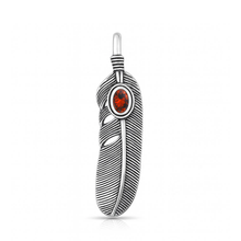 Load image into Gallery viewer, Sterling Silver Oxidized And Polished Feather Garnet CZ Pendant