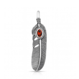 Sterling Silver Oxidized And Polished Feather Garnet CZ Pendant