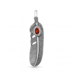 Sterling Silver Oxidized And Polished Feather Garnet CZ Pendant